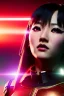 Placeholder: Futuristic Manga warrior, portrait from waist up, intricate eyeliner, vibrant eyeshadow, clear completion, soft lighting, 4k resolution, intricate details, insanely detailed, colorful cityscape background, masterpiece, expert, cinematic smooth, retroanime style, realistic details, no helmet