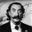 Placeholder: Salvador Dali a de longues moustaches, il a une immense toile barbouillée derrière lui
