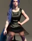 Placeholder: Billie Eilish, sitting on a chair, Black Short Dress, high detail