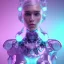 Placeholder: A detailed portrait of a crystalised robotic women, atmospheric, realistic, unreal engine, cinematic lighting, octane render, transoarent, pink turquoise light