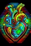 Placeholder: FLAT VECTOR LAYERED 2-D MULTICOLORED COMPLIMENTARY NEON MECHANICAL HUMAN HEART, METALLIC,