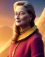 Placeholder: beautiful illustration of a young plum merryl streep in the mountains, in the style viktor klint and moebius, rim light, vibrant moody colors, plain background, soft lighting, unreal engine