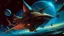 Placeholder: "Envision a space fighter, inspired by the surrealistic whimsy and intricate detail of Rodney Matthews' artwork. Amid the cosmos shimmering with alien hues, the warrior navigates among the starlit void, cloaked in a spacecraft as unpredictable and vivid as a dream. It is a paradox of delicate fantasy and formidable technology, its silhouette pulsing with extraordinary power yet draped with cosmic elegance. Capture this enigma, this tamer of untamed galaxies, through the prism of Matthews'