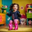 Placeholder: a 4 years old azeri girl in modern clothing and makeup dancing with cute and joy with pertty boots in a baby bedroom