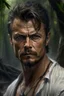 Placeholder: Portait Josh Duhamel as fantasy alpha male very muscular short cropped hair and rough beard, tribal tattoos wearing white button up shirt with rolled up sleeves realistic face, close-up, dark fantasy, fantasy forest, intricate details, hyper detailed, photograph