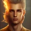 Placeholder: Male, Human, Blond, Sorcerer, Fire Mage, Golden Eyes, Young, Photorealism, Full Body Shot, Forest Background