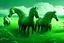 Placeholder: illustration fantasy green horses in a field from afar
