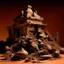 Placeholder: A brownish bronze ruined rocky temple with shattered pottery painted by Andy Warhol