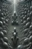 Placeholder: A field of thousands hands inside a human cell , a thin line draw ،front view camera, surreal horror, biomechanical design, by hr giger and beksinski , Busch painting style