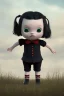 Placeholder: Wednesday Addams toddler, full body, jump, bokeh, hyper realistic