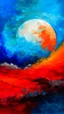 Placeholder: abstract painting of a the moon in bold red, orange, and blue tones, dynamic brush strokes, ocean background hinted through color layers, expressive and elegant modern art, oil paint texture, --ar 4:5 --v 6 --style raw --quality 2
