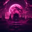 Placeholder: A realistic moon in a glowing dark pink landscape, 4k, lightning, chains, a mirror in the middle