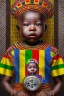 Placeholder: futuristic baby portrait in Kente, rusted clocks eyes, cinematic, scaffolding, ghana flag, african pattern symbols, engraved, 8k quality