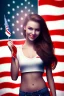 Placeholder: girl, cute, beautiful, holding American flag, smiling