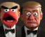 Placeholder: Angry muppet trump, round nose, in suit, eyebrows, spray tan mad