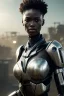 Placeholder: portrait,beautiful african robot, post-apocalyptic in a cyberpunk city, realistic, intriacte detail, sci-fi fantasy style, volumetric lighting, particales,highly detailed,cinamatic, deep