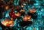 Placeholder: Macro photography of a sci-fi ecosystem. Close-up of metallic recursive architectural elements merging with organic bioluminescent plant life. The water in the nearby stream shows impossible fractal ripples and metallic sheen. Intricate procedural patterns, high-tech nature, hard-surface modeling aesthetics mixed with soft organic curves, subsurface scattering on petals, high-gloss metallic reflections, 4k, Octane Render style.