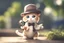 Placeholder: cute chibi spy cat in detective clothes and hat with magnifying glass, watching pictures with it in sunshine, ethereal, cinematic postprocessing, bokeh, dof