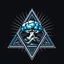 Placeholder: a blue nuclear explosion mushroom cloud inside an equilateral triangle, radiant lines, vector logo