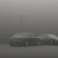 Placeholder: An empty carpark on a misty day. Telegraph poles and wires. Muted tones. Tilted horizon. With blotches, blurry areas and lens noise and grain. Hyper realistic Photo 4k