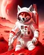 Placeholder: 2d anthropomorphic wolf in white and red astronaut suit on Mars