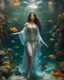 Placeholder: Full body shoot excellent pose gorgeous Beautiful Queen photography art realistic,cinematic colors,soft blur ,natural beauty, of young woman, smiling, beautiful, shiny grey eyes, beauty make up,Queen Persian style, shiny baubles, ornate, large gemstones, shiny molten metalics, shiny wire filigree, brown hair, high definition, Walk in underwater scene teeming with colorful fish nemo, many full fishes swim, and gentle sea turtle