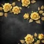 Placeholder: Hyper Realistic grungy multicolored small yellow roses & cobwebs border background with rustic black jeans texture & vignette effect