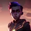 Placeholder: The futuristic kid character has a big head and a purse on his lips. Their eyes are enormous. Body with fire and steam. At Mars background