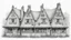 Placeholder: A front elevation fine line drawing of a row of ramshackle fantasy cottages.