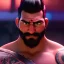 Placeholder: Dark Skin Samurai Ganesha, beard, angry, tattoo, strong man