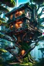 Placeholder: Arte digital 3D de una casa del árbol cyberpunk, hiperdetallada, calidad ultra, increíble obra de arte