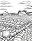 Placeholder: B/W outline art,coloring book page, full white, super detailed illustration for adult,cartoon style "Vegetable Farm ", crisp line, line art, high resolution,cartoon style, smooth, law details, no shading, no fill, white background, clean line art,law background details, Sketch style, strong and clean outline, strong and blac