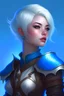 Placeholder: Produce high-resolution digital art of a young female Air Genasi character from Dungeons and Dragons. She has short white hair with an undercut, captivating light blue eyes. Her hair flows like the wind, and she's wearing sleek, studded leather attire. The character exudes a sense of strength and realism, with visible abs and a free-spirited attitude. The artwork should feature strong, realistic lighting and should showcase her smoking.