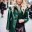 Placeholder: blonde girl, 20 years old, green eyes, leather coat and skirt --v 4