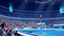 Placeholder: Create a detailed scene depicting a contemporary Olympic diving venue. The setting should include an audience of spectators watching the event, with a focus on a woman poised on the diving board, preparing to dive. Please include elements such as the design of the diving platform, the atmosphere of the crowd, and the overall ambiance of the venue. The output should be structured as a vivid description, capturing the energy and excitement of the moment.