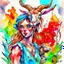 Placeholder: dnd, fantasy, watercolour, large strokes, stylistic, portrait, illustration, dull colours, female goat, acrobat