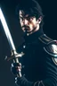 Placeholder: young european black hair adult royal guard swordsman with rapier