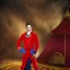 Placeholder: circus ringmaster standing alone in ring, garish red coat, dark circus tent, 1800s, chiaroscuro lighting , 8k UHD, matte painting, illustration, renaissance, artwork, high-quality, intricate detail, dark circus, night circus, creepy, rocco, greg rutowski, howard lyon, alphonse mucha