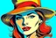 Placeholder: beautiful woman in hat in pop art style vector