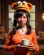 Placeholder: waitress Japanese woman with muppet mask that covers her entire head, red, retro style, Sesame Street style, smooth, unreal engine 5, god lights, ray tracing, RTX, lumen lighting, ultra detail, volumetric lighting, 3d.