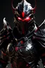 Placeholder: Dark knight armor with red eyes, crimson ornaments flows throughout the armor, the helmet is fully covering the face, crimson aura radiating from the knight, no horns