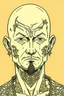 Placeholder: Portrait of male hunan with no hair, tatooes on his face, comics Frank Cho style