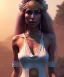 Placeholder: Gipsy, beautiful, curvy body, white fabric dress, beautiful long hair, bandana covering head, long earings, head and shoulders portrait, holding tarot card, 8k resolution concept art portrait by Greg Rutkowski, Unreal Engine 5 volumetric lighting