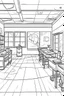 Placeholder: Outline art, class room interior design, no shading, no lines, cartoon style, --ar 9:11