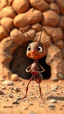 Placeholder: 3D Animated Pixar Style: A heartwarming scene with Andy "determined-looking ant" the determined ant standing proudly in front of the anthill.