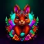 Placeholder: logo design, complex, trippy, bunchy, 3d lighting, squirrel, realistic face, colorful floral scarf, flowers, cut off, modern, symmetrical