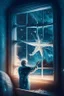 Placeholder: doctor cutting window off patient , with background angel star field seen in the window of a boat, 4 k, trending art, depth of field