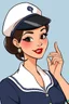 Placeholder: cartoon of attractive French brunette stewardess with red lips who looks like Natacha by Walthery