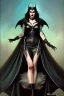 Placeholder: painting of morrigan hel as evil queen in black leather gown, feminie, angry, stern look on her face, emperious, highly detailed, digital painting, artstation, concept art, smooth, sharp focus, illustration, art by gaston bussiere and alphonse mucha