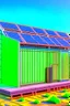 Placeholder: Small energy storage next to the small company with photovoltaics on the roof. Green environment, photo detailed